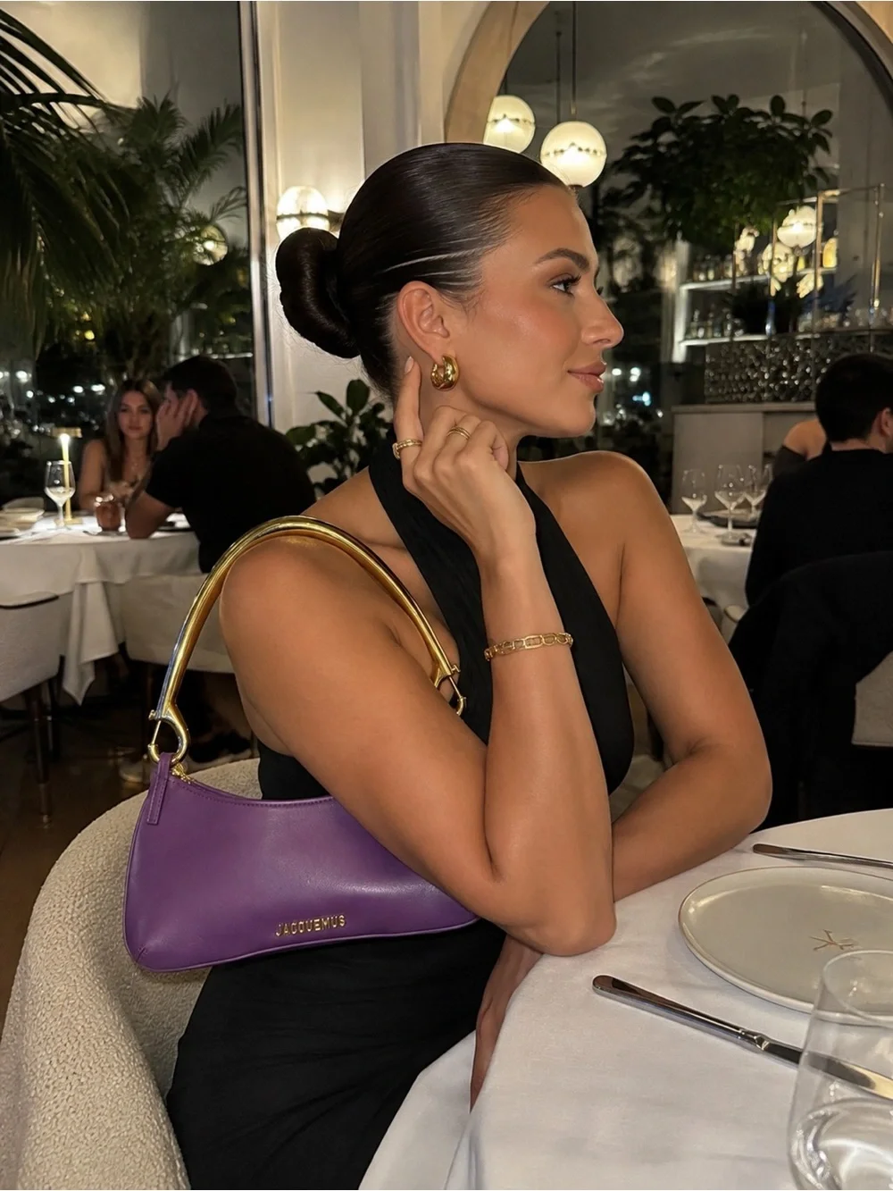 JACQUEMUS Le Bisou Mousqueton Purple Leather Shoulder Bag Authentic